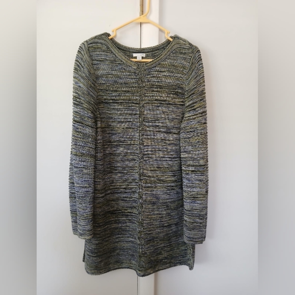 J.Jill Cotton blend Knit tunic textured boxy Cozy sweater Medium Grey Striped